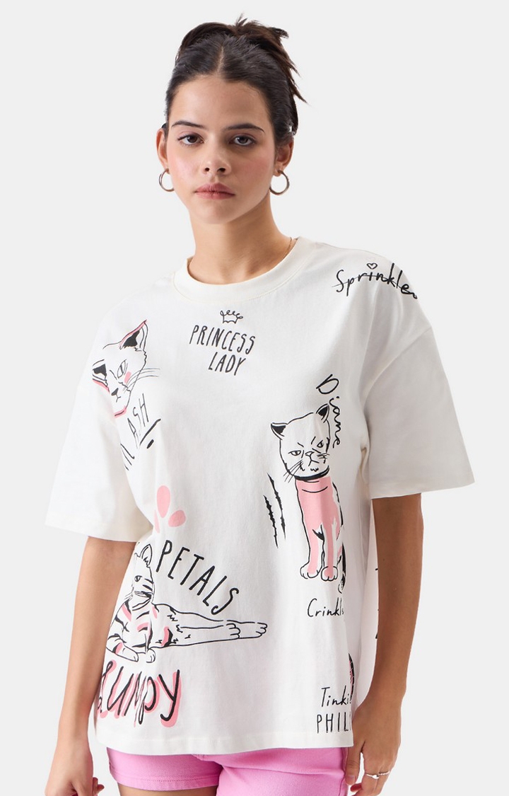 The Souled Store | Women's Official The Office Angela's Cats Oversized T-Shirts
