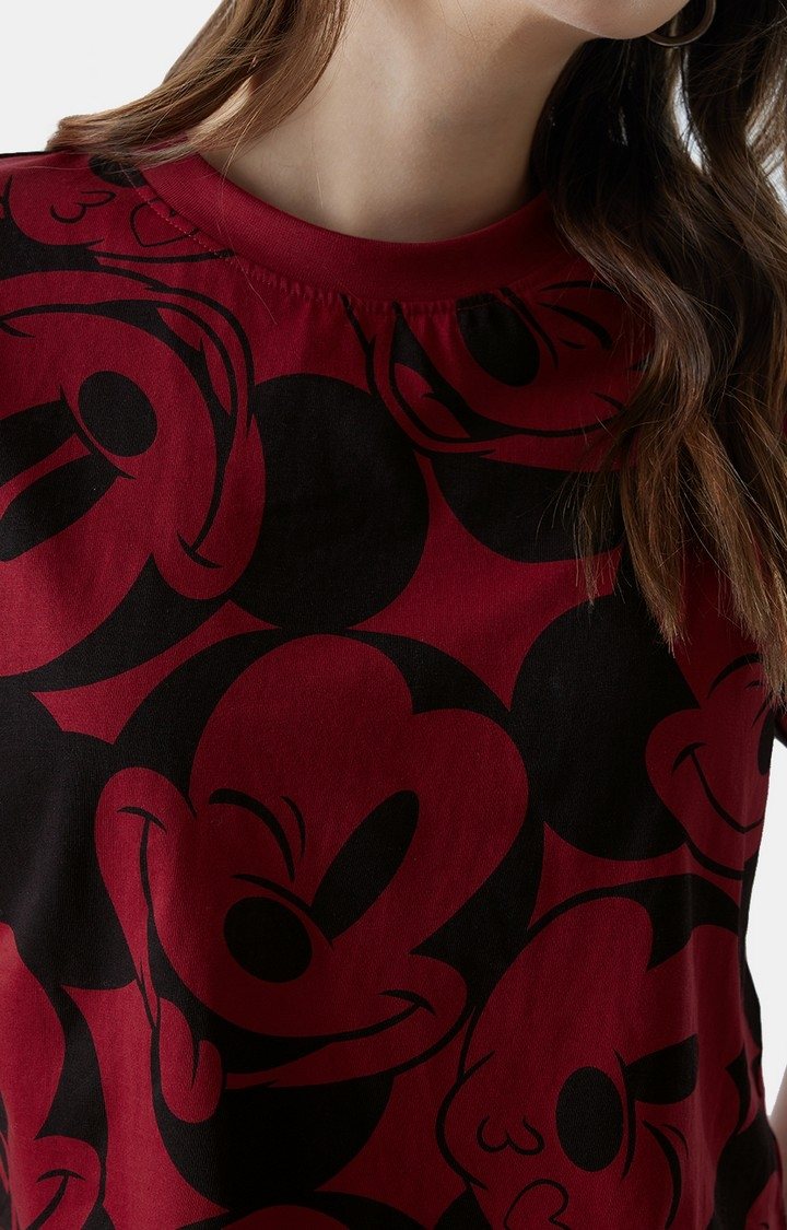 Women's Official Disney Mickey Faces Oversized Cropped T-Shirts
