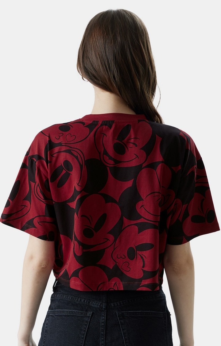 Women's Official Disney Mickey Faces Oversized Cropped T-Shirts