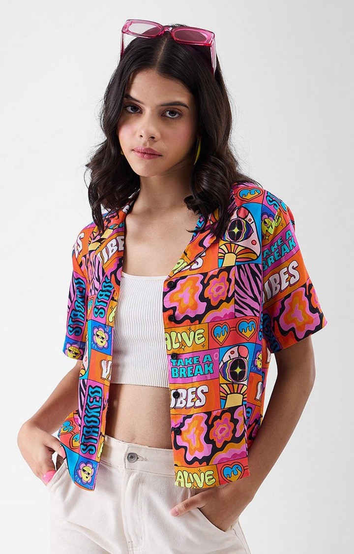 Women's TSS Originals: Mushroom Vibes Multicolour Printed Oversized Shirt