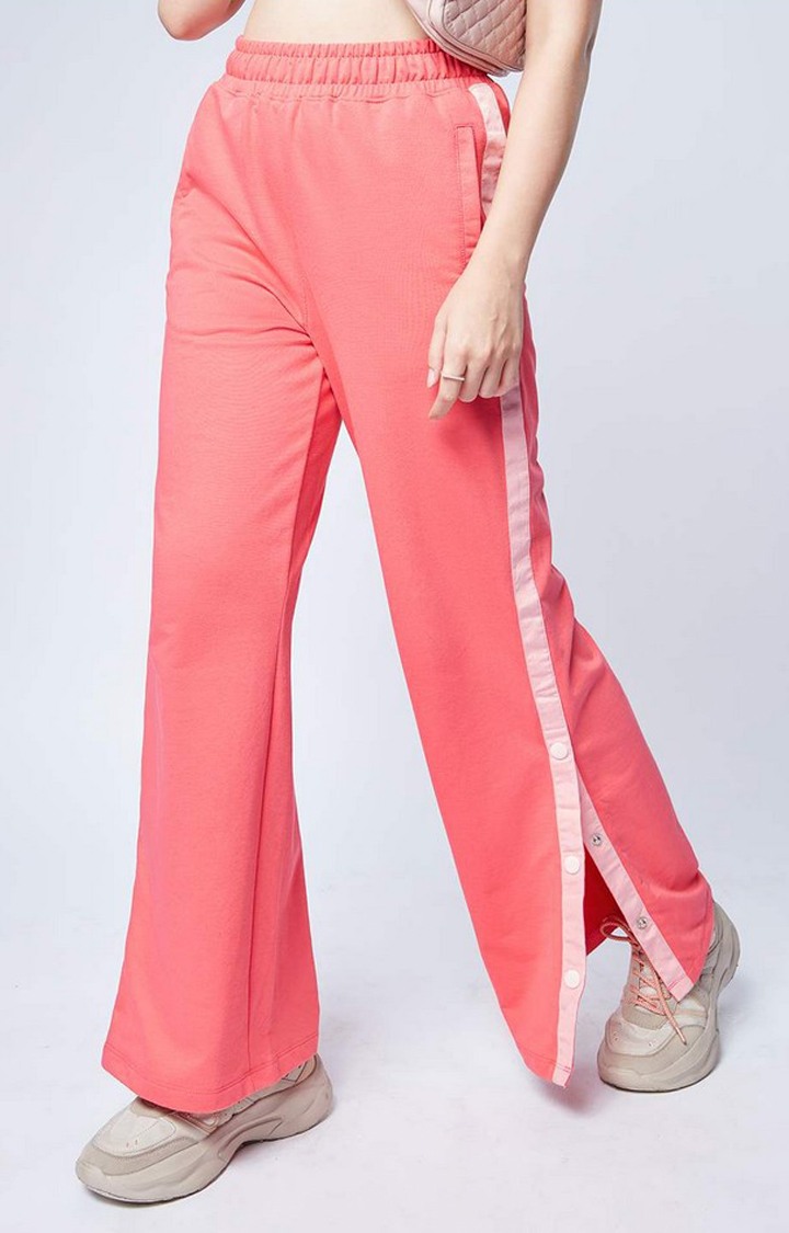 Women's Watermelon Polycotton Solid Flared Formal Trousers