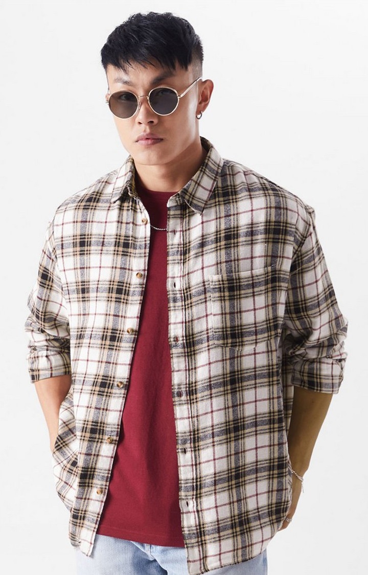 The Souled Store | Men's Brown Checked Oversized Shirt