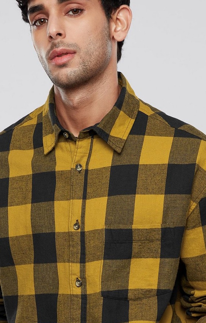 Men's Mustard Yellow Checked Oversized Shirt