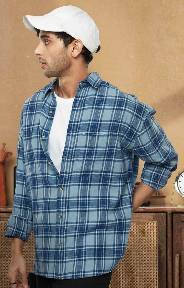The Souled Store | Men's Blue Checked Oversized Shirt