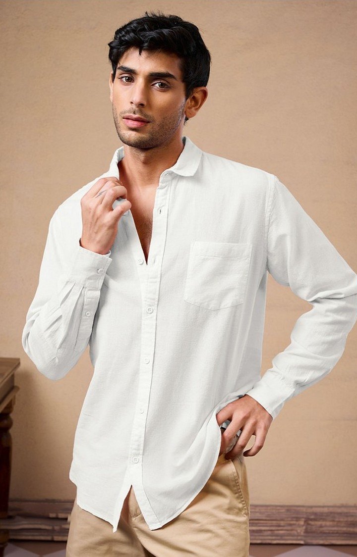 Men's White Solid Casual Shirt