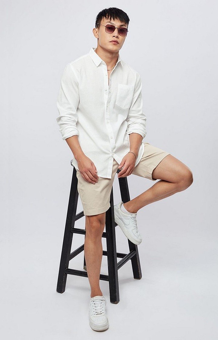 Men's White Solid Casual Shirt