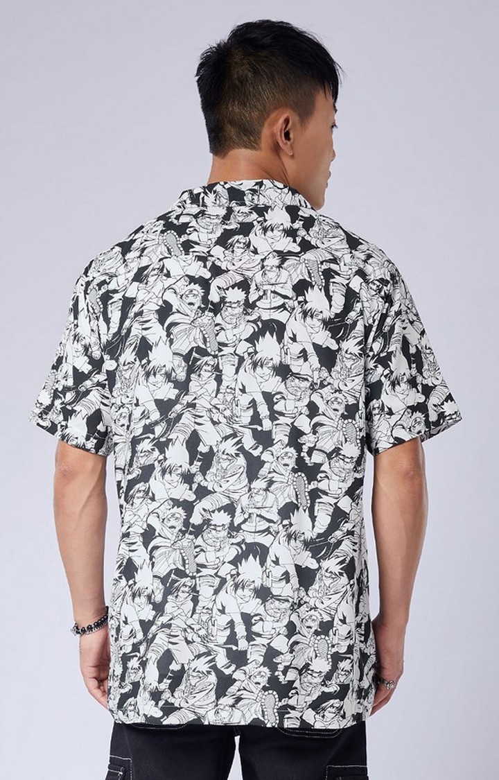 Men's Naruto Black & White Printed Oversized Shirt