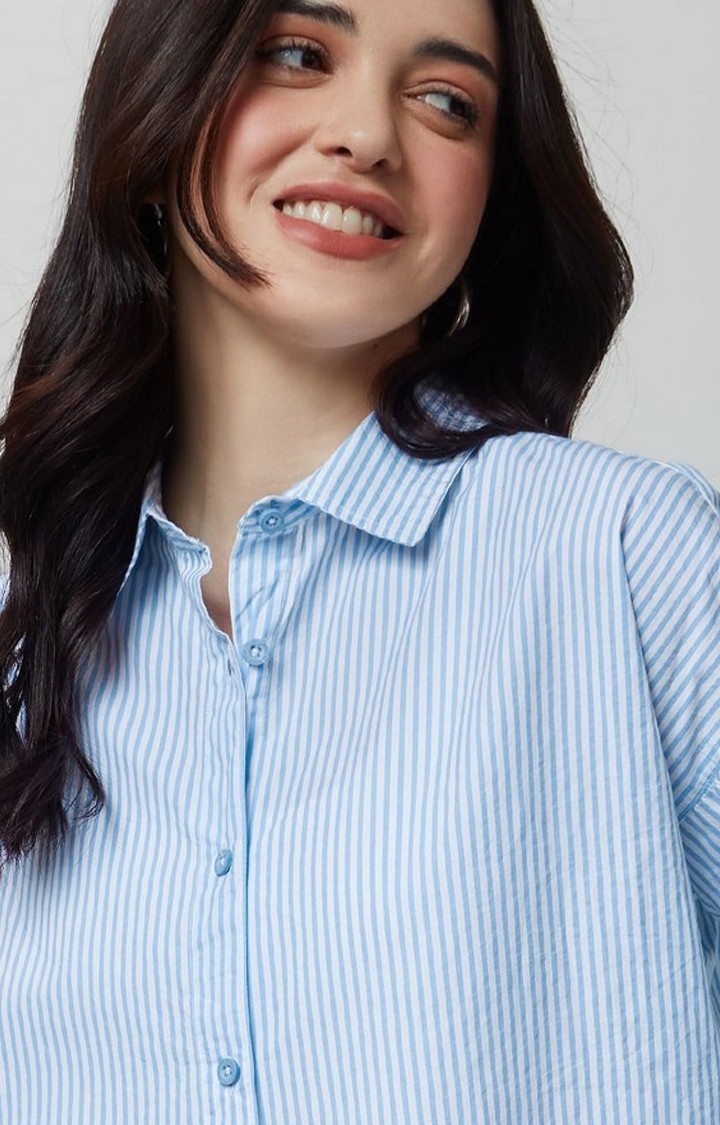 Women's Blue Striped Oversized Shirt