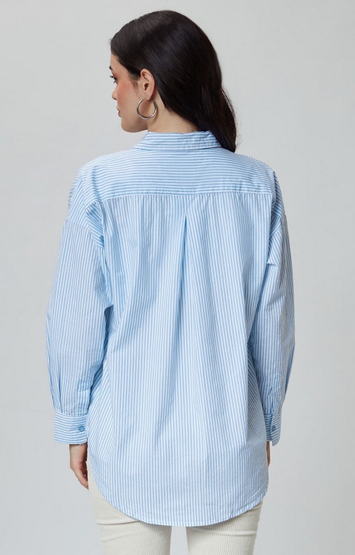 Women's Blue Striped Oversized Shirt