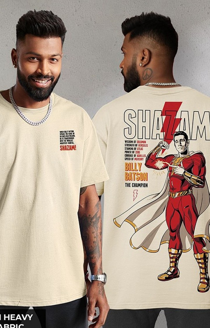 The Souled Store | Men's Shazam: Billy Batson Beige Printed Oversized T-Shirt