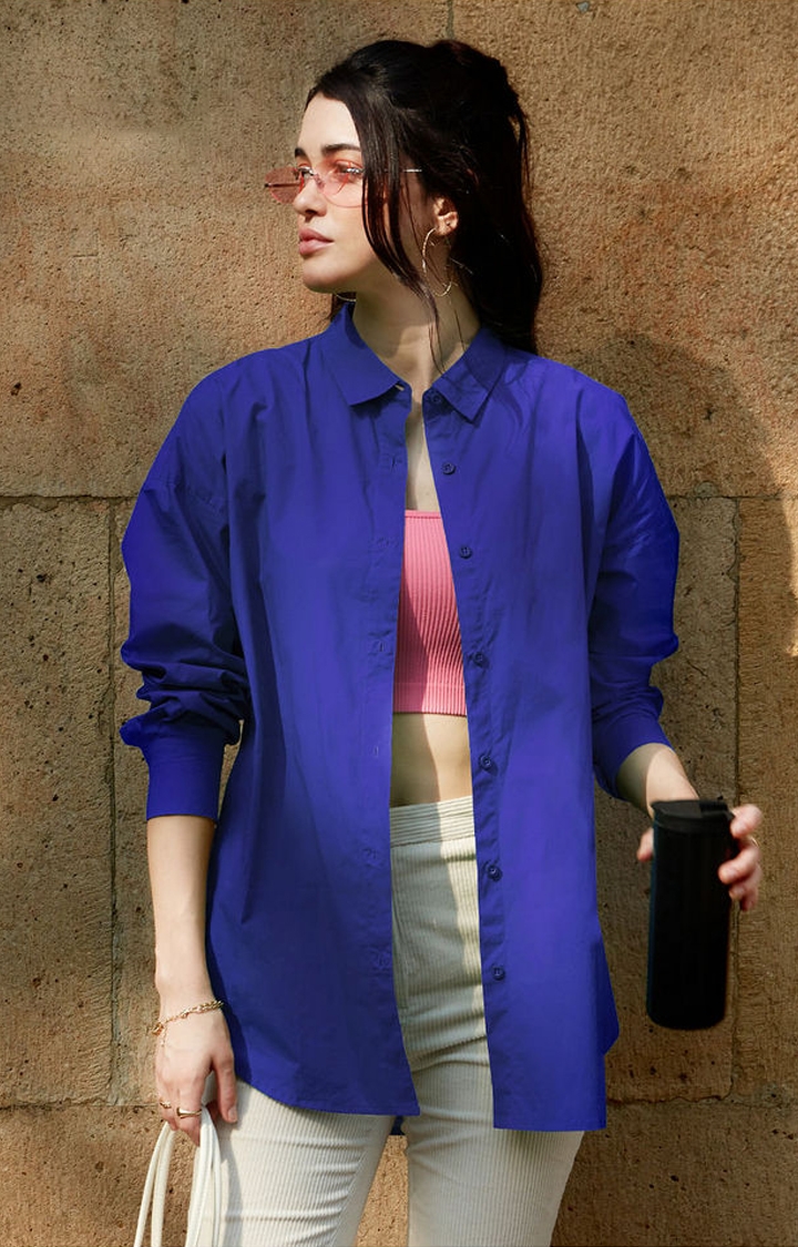 The Souled Store | Women's Blue Solid Oversized Shirt
