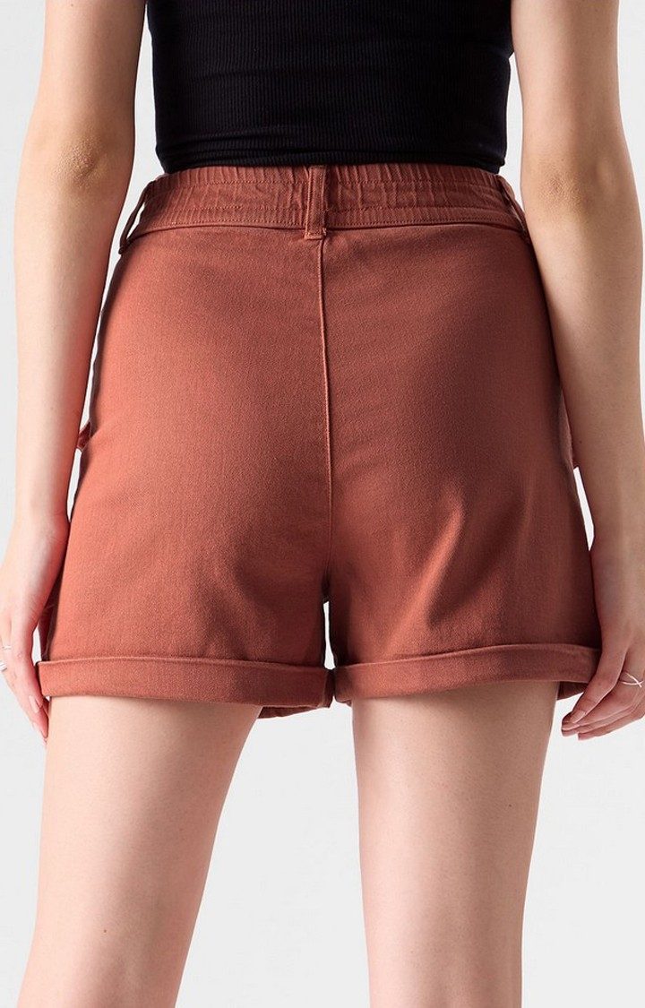 Women's  Rust red Cotton Solid Shorts
