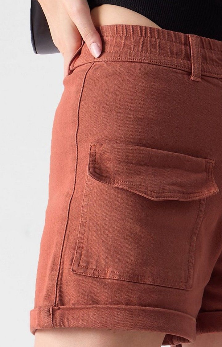 Women's  Rust red Cotton Solid Shorts