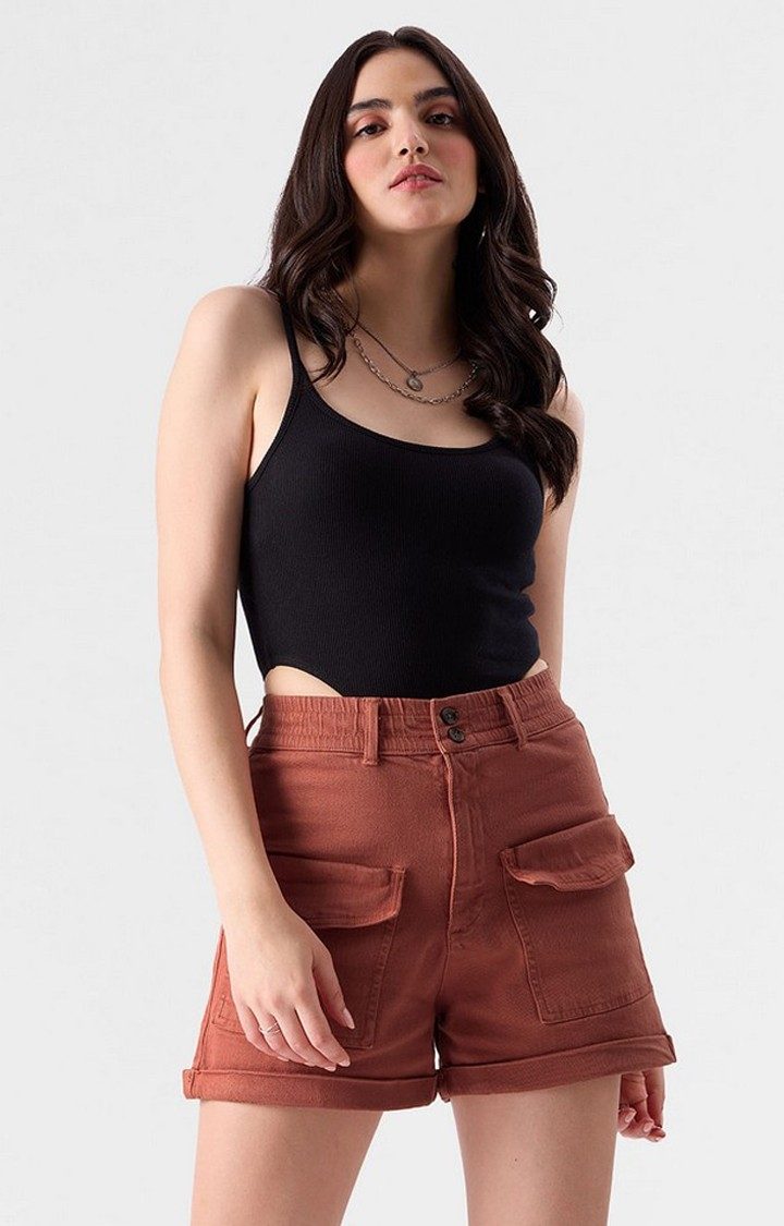Women's  Rust red Cotton Solid Shorts