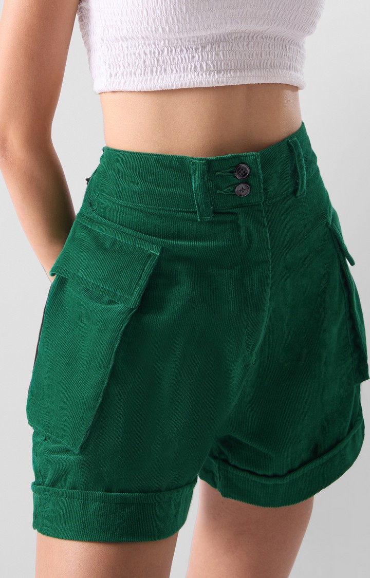 Women's  Original Corduroy shorts: Antique green High Waist Shorts