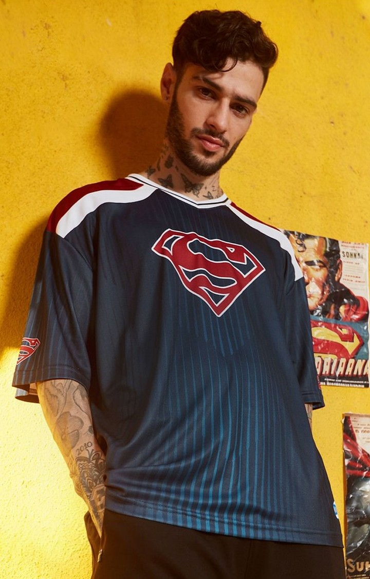 Oversized T-Shirt Printed Logo Blue Men\'s Superman: