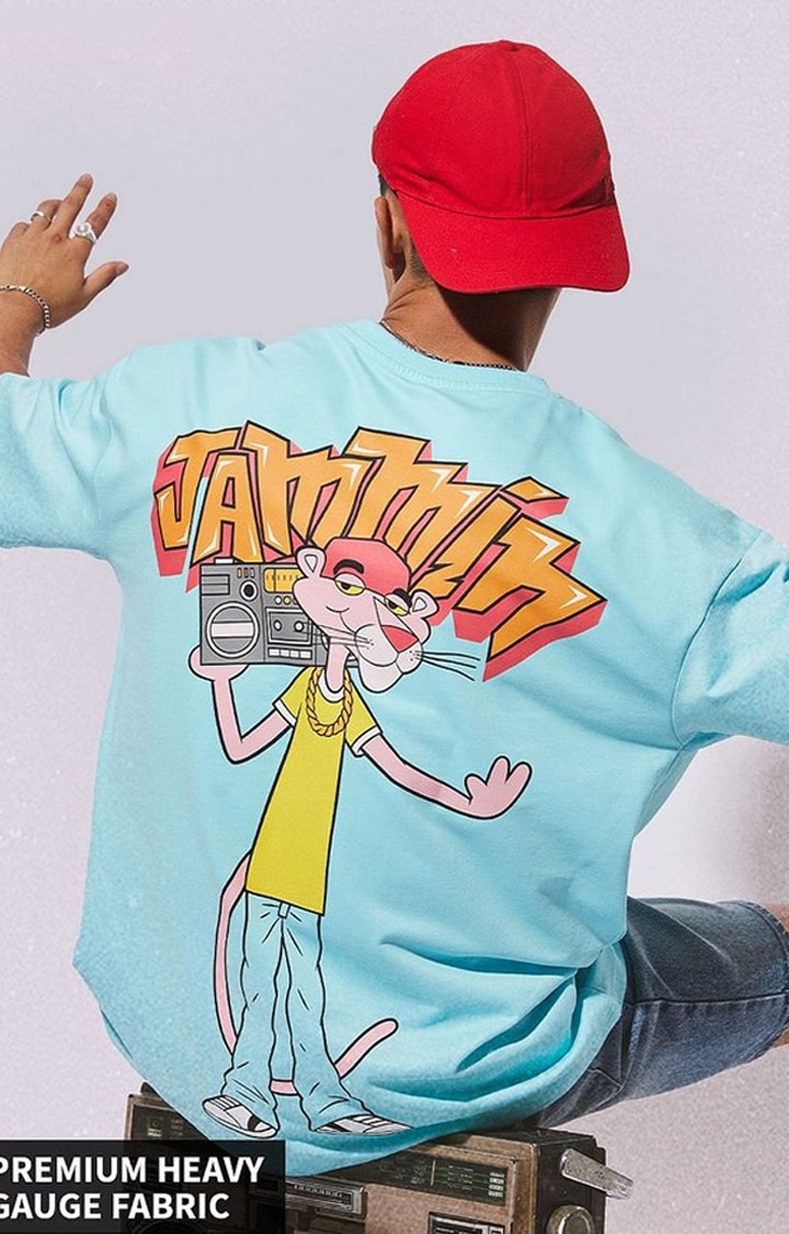 The Souled Store | Men's Pink Panther: Jammin Blue Graphic Printed Oversized T-Shirt