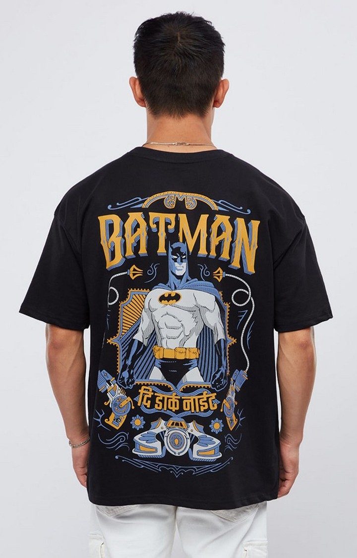Men's Batman: The Dark Knight Black Printed Oversized T-Shirt