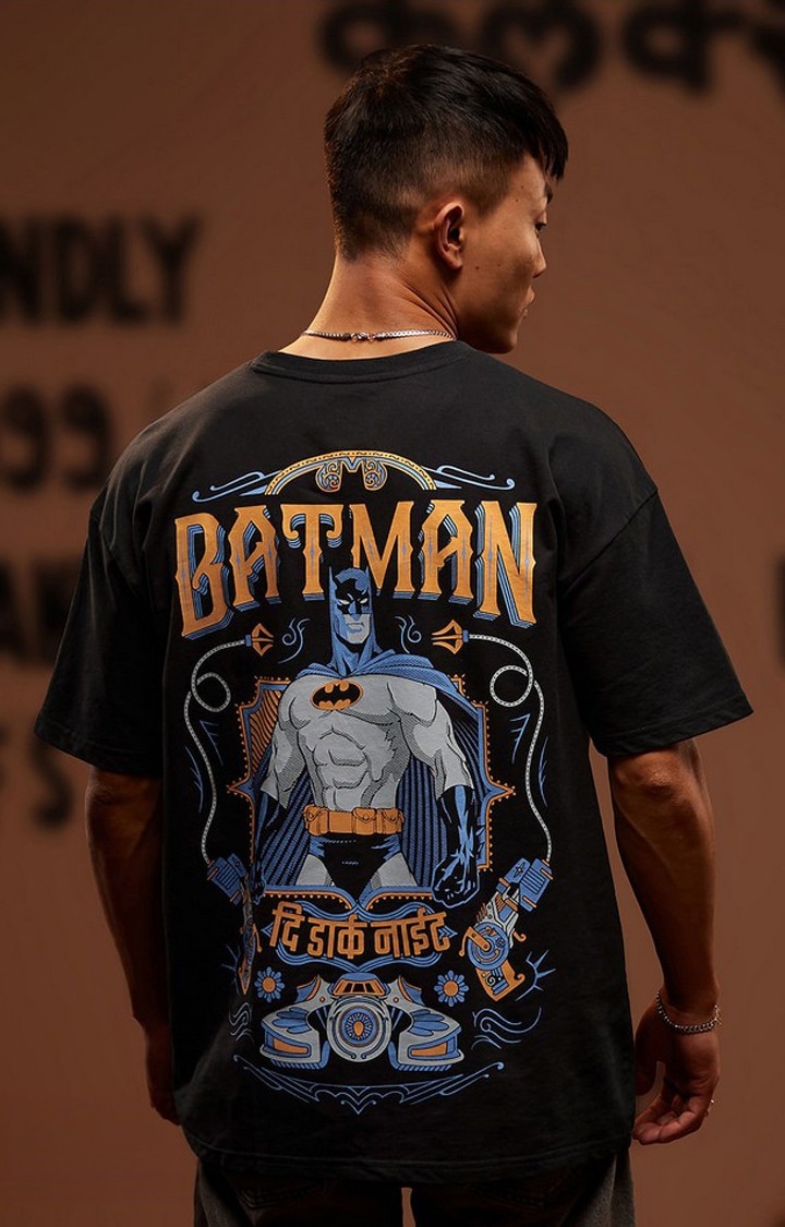 Men's Batman: The Dark Knight Black Printed Oversized T-Shirt