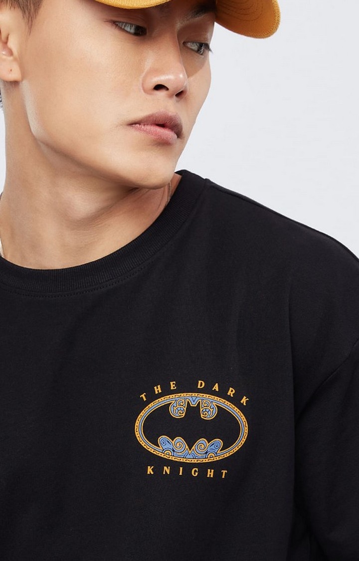 Men's Batman: The Dark Knight Black Printed Oversized T-Shirt