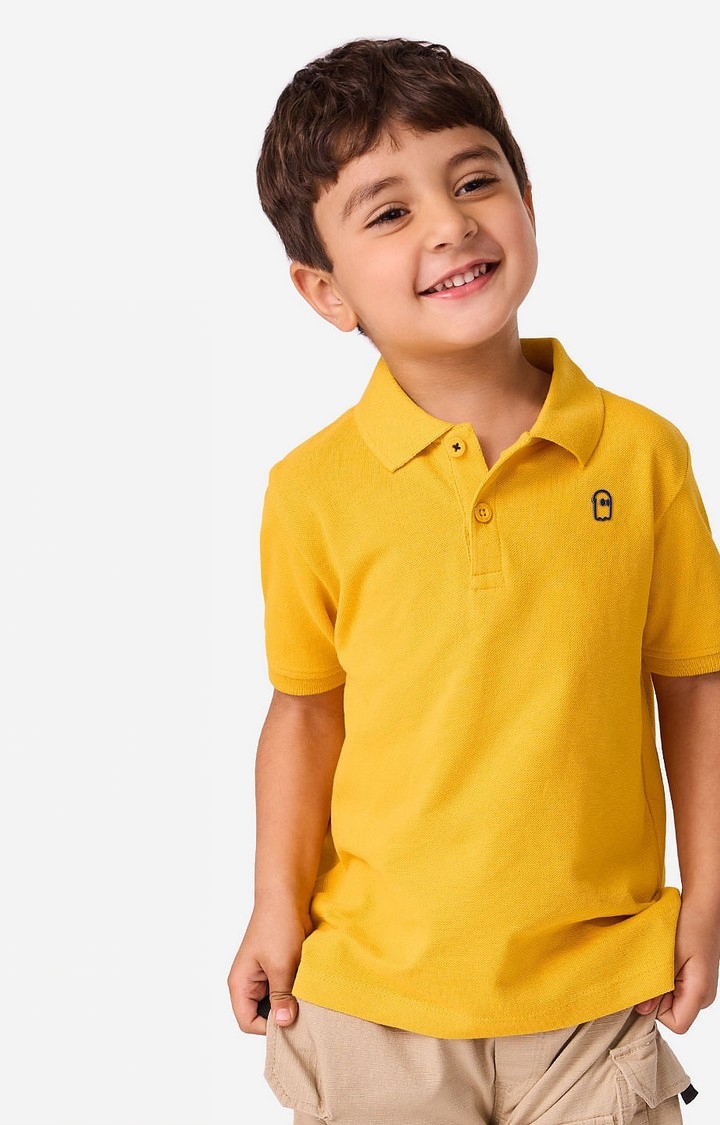 Boys Solids: Mustard Boys Cotton Polo T-Shirt