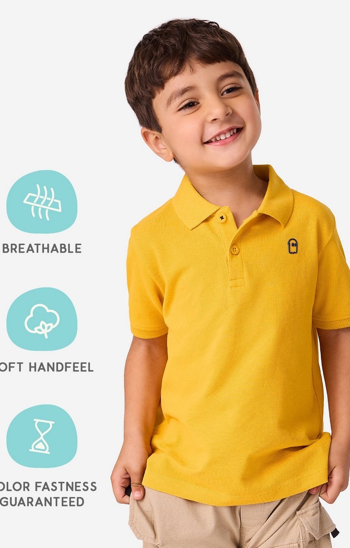 Boys Solids: Mustard Boys Cotton Polo T-Shirt