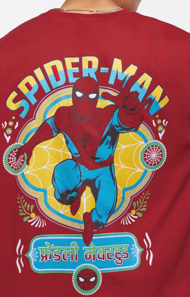 Men's Truck Art: Spider-Man Red Printed Oversized T-Shirt