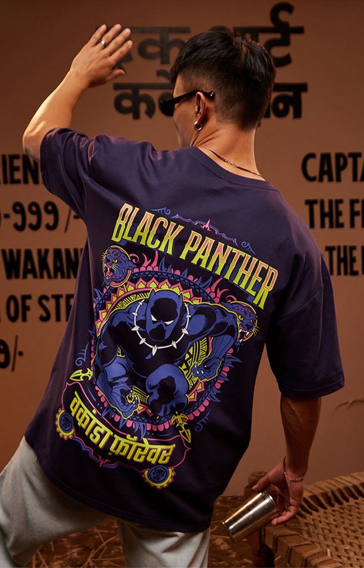 Men's Black Panther: Wakanda Forever (Truck Art) Purple Oversized T-Shirt