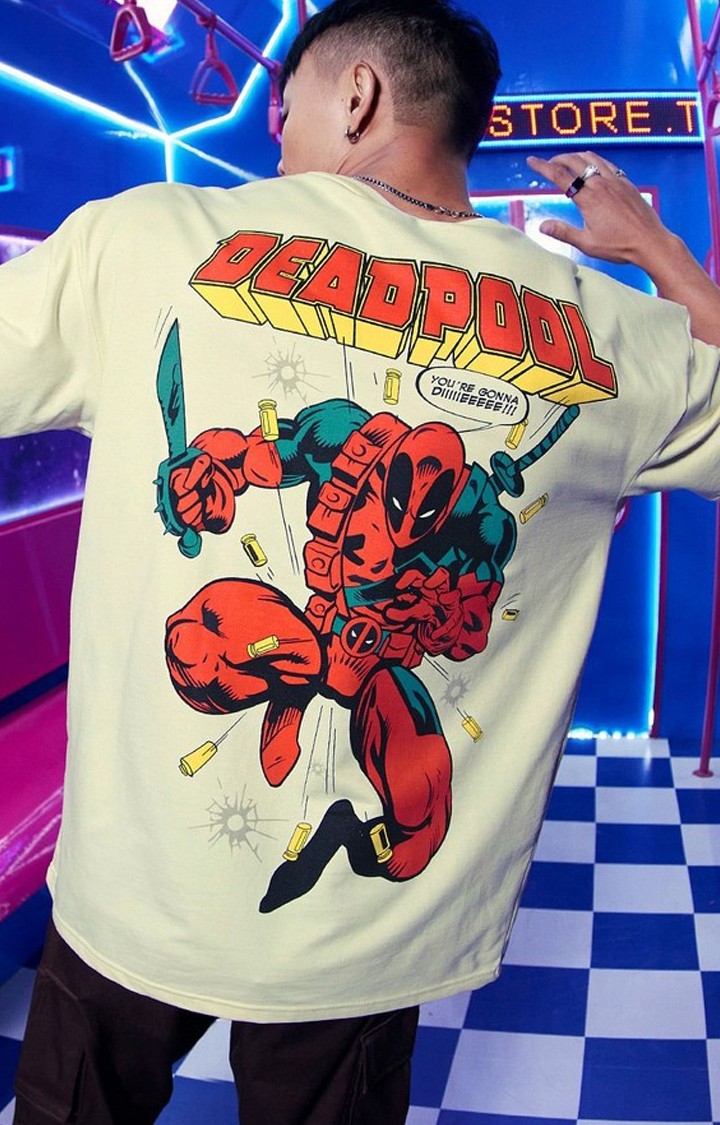 Men's Deadpool: Chimichangas! Off White Graphic Printed Oversized T-Shirt