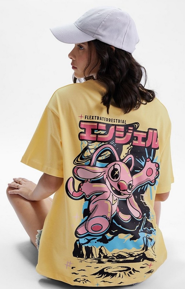 The Souled Store | Women's Lilo & Stitch: Out of This World! Yellow Printed Oversized T-Shirt