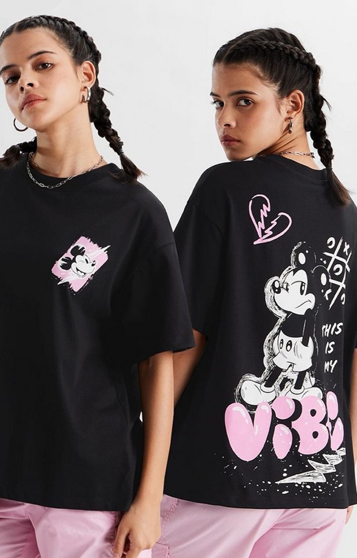 The Souled Store | Women's Mickey Mouse: Graffiti Black Printed Oversized T-Shirt