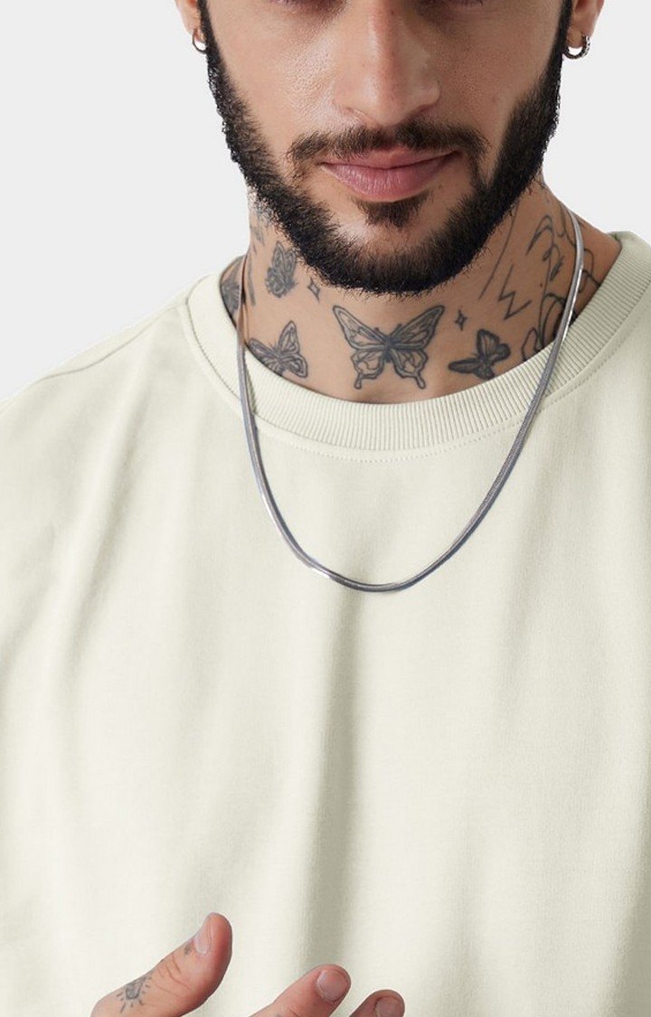 Men's White Solid Oversized T-Shirt