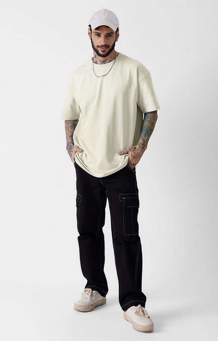 Men's White Solid Oversized T-Shirt