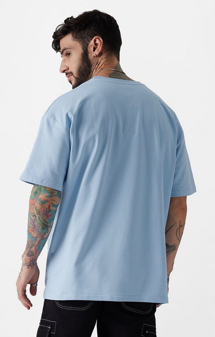 Men's Blue Solid Oversized T-Shirt