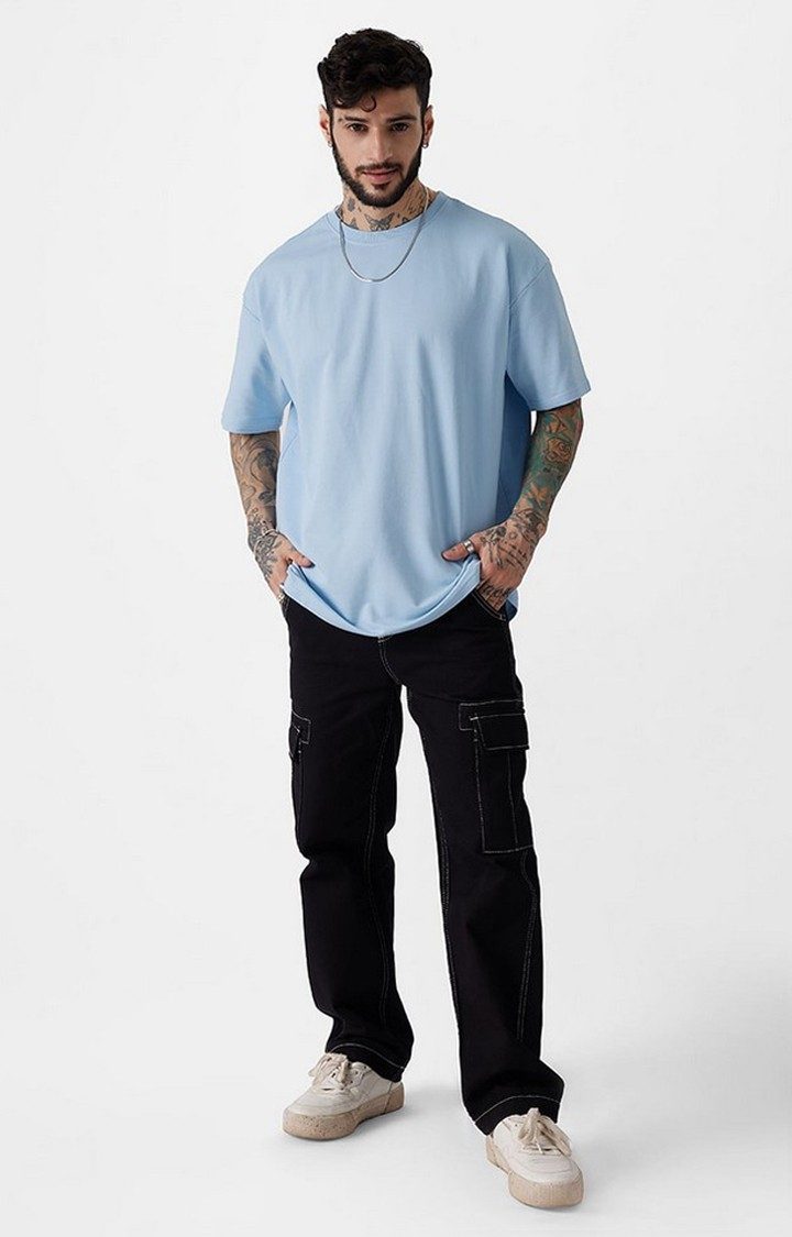 Men's Blue Solid Oversized T-Shirt