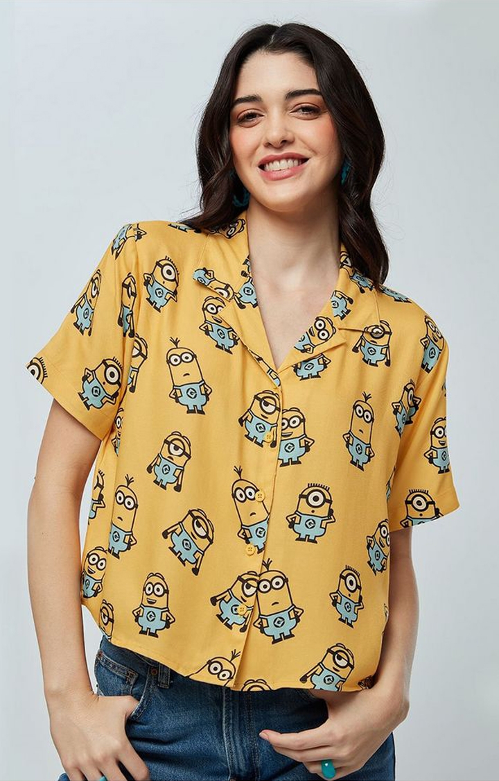 Women's Minions: Major Mischief Yellow Printed Oversized Shirt
