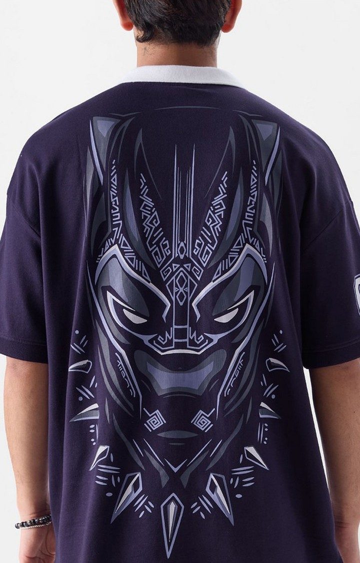 Men's Black Panther: Mask 66 Purple Printed Oversized T-Shirt