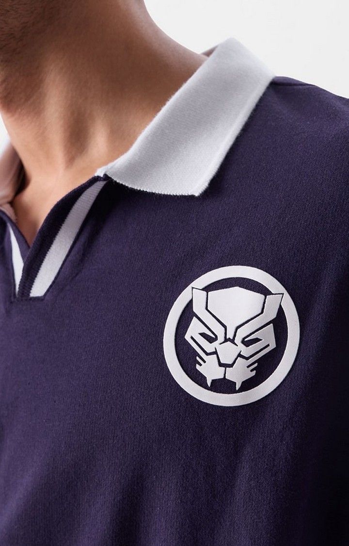 Men's Black Panther: Mask 66 Purple Printed Oversized T-Shirt