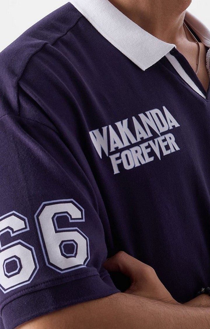 Men's Black Panther: Mask 66 Purple Printed Oversized T-Shirt
