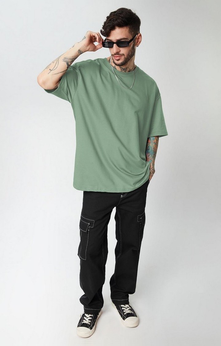 Men's Green Solid Oversized T-Shirt