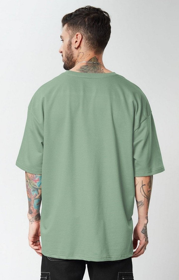 Men's Green Solid Oversized T-Shirt