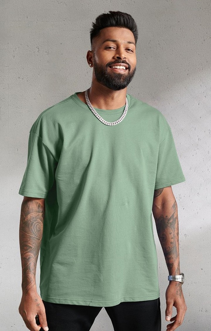The Souled Store | Men's Green Solid Oversized T-Shirt