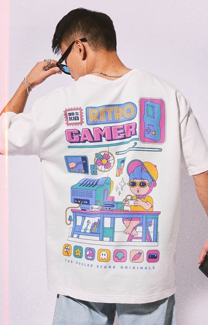 The Souled Store | Men's TSS Originals: Retro Gamer White Printed Oversized T-Shirt