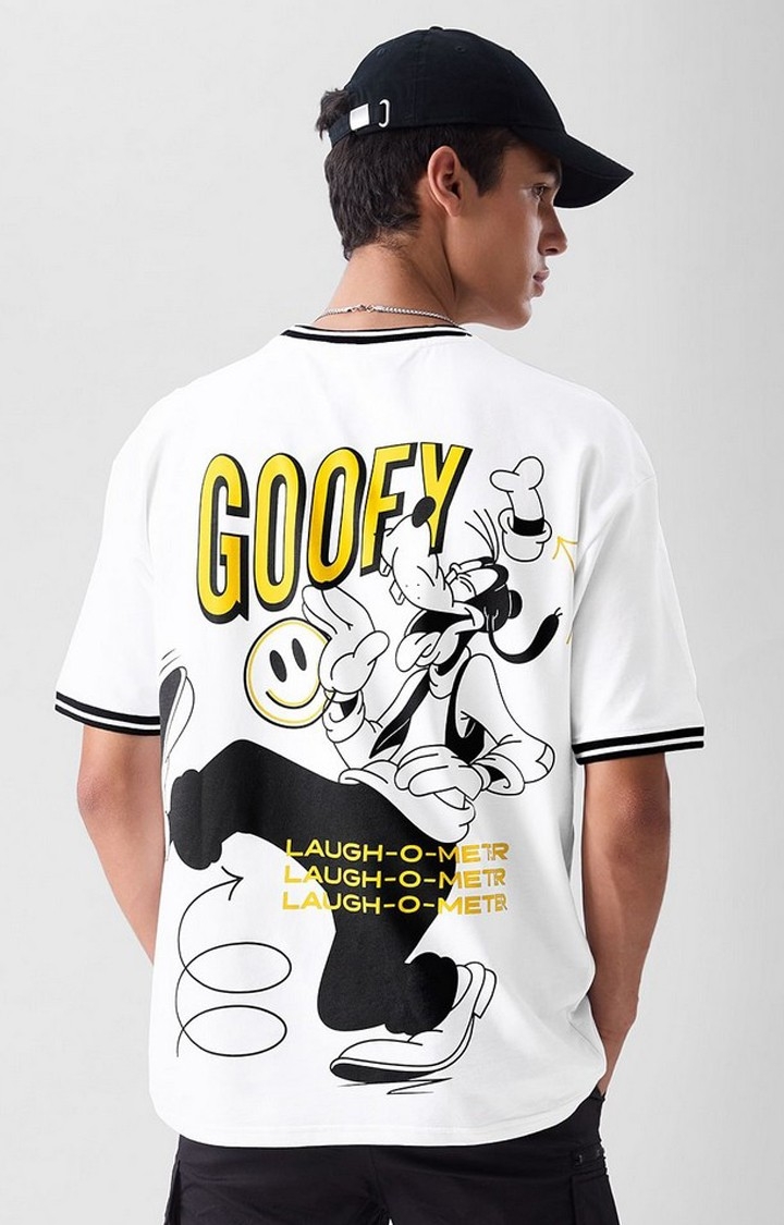 The Souled Store | Men's Disney: Goofy White Printed Oversized T-Shirt