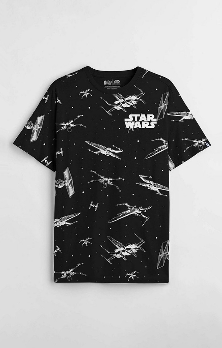 Men's Star Wars: Spaceship Pattern Black Printed Regular T-Shirt