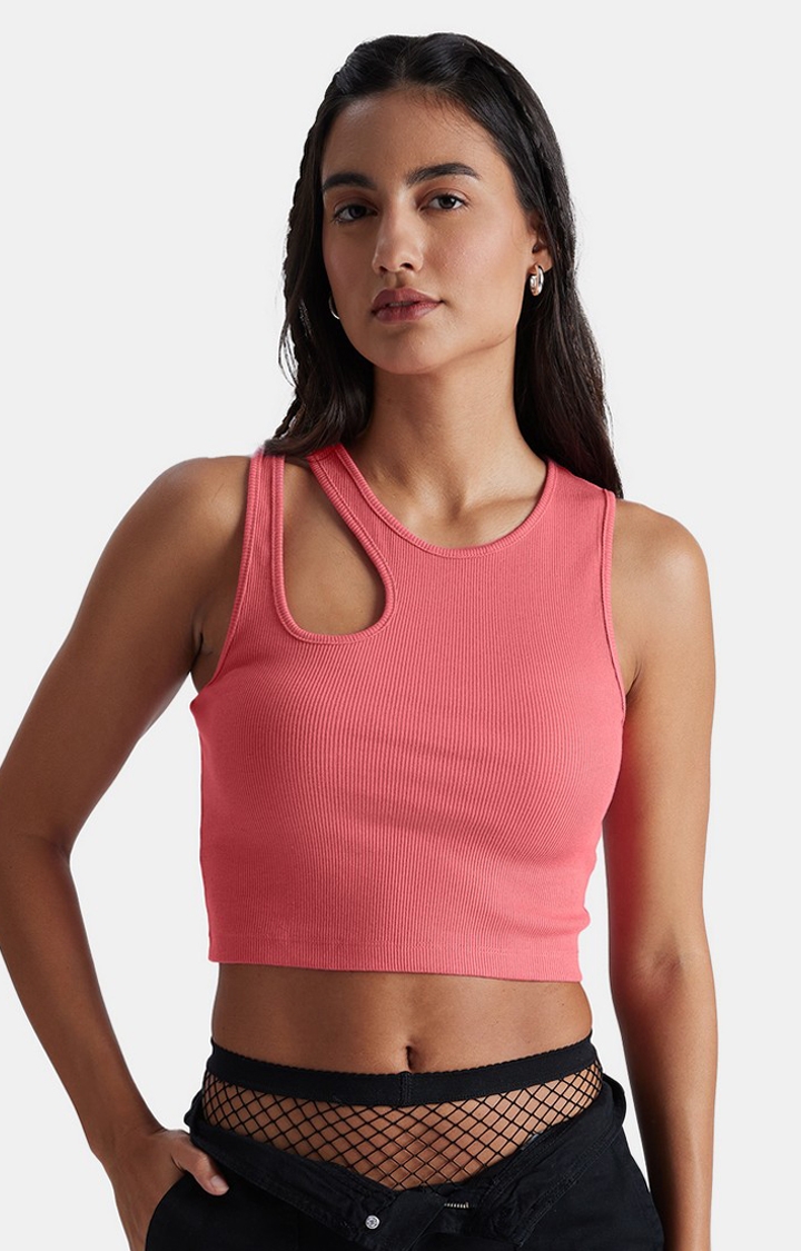 The Souled Store | Women's Original Solids Coral Pink Tank Tops