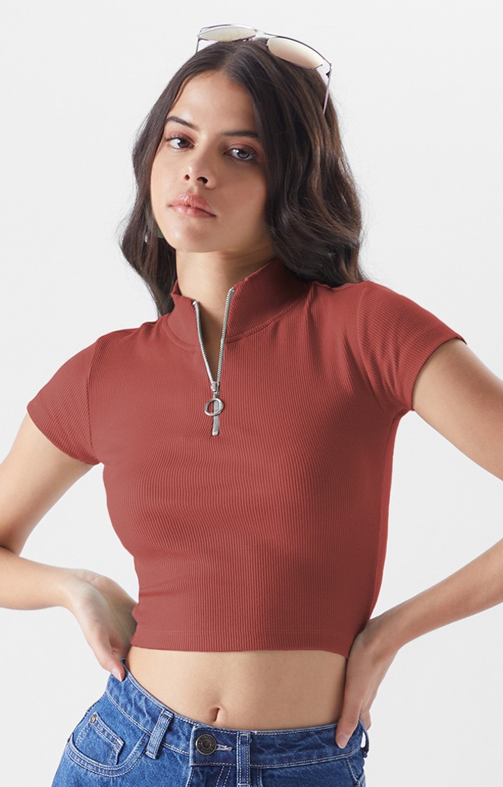 Women's Original Solids Rusty Red Cropped Tops