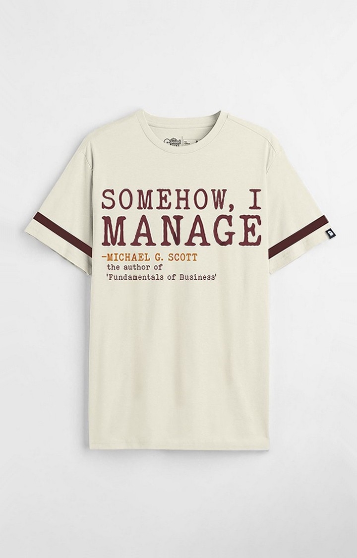 Men's The Office: I Manage Off White Typographic Printed Regular T-Shirt