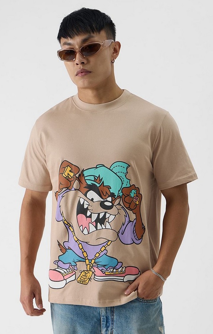 Men's Looney Tunes: Taz Life Brown Graphic Printed Regular T-Shirt