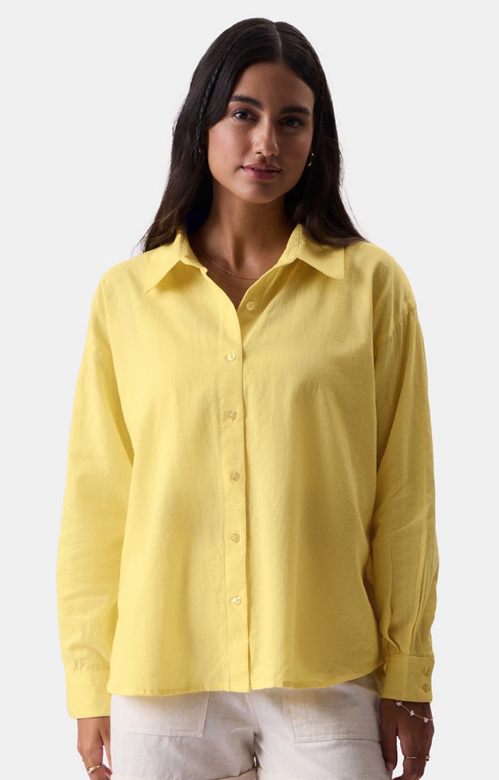 The Souled Store | Women's Original Linen Sunshine Yellow Oversized Shirts